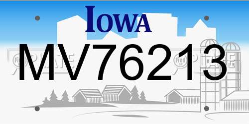 MV76213 Iowa License Plate