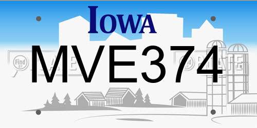 MVE374 Iowa License Plate