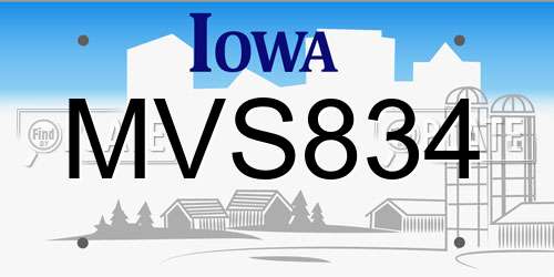 MVS834 Iowa License Plate