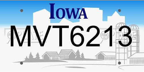 MVT6213 Iowa License Plate