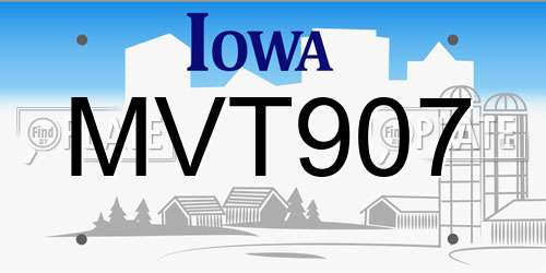 MVT907 Iowa License Plate
