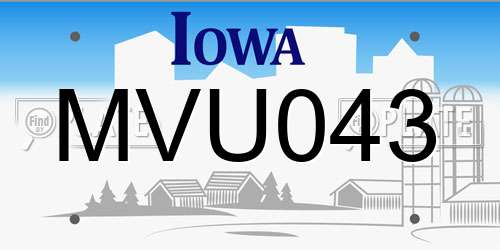 MVU043 Iowa License Plate