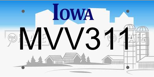 MVV311 Iowa License Plate