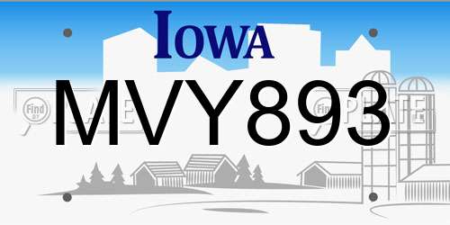 MVY893 Iowa License Plate