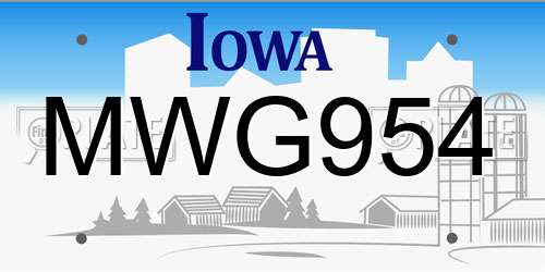 MWG954 Iowa License Plate