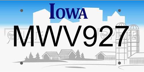 MWV927 Iowa License Plate