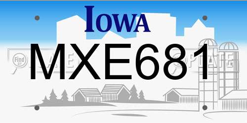 MXE681 Iowa License Plate
