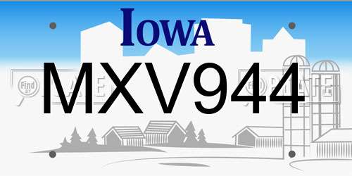 MXV944 Iowa License Plate
