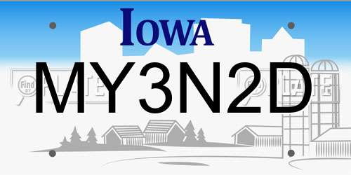MY3N2D Iowa License Plate