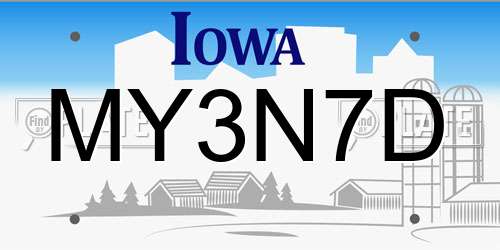 MY3N7D Iowa License Plate