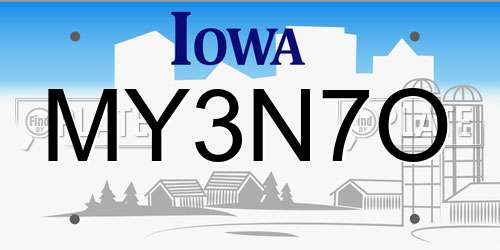 MY3N7O Iowa License Plate