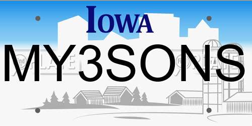 MY3SONS Iowa License Plate