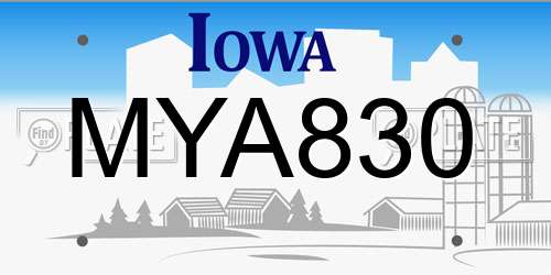 MYA830 Iowa License Plate