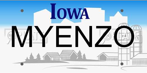 MYENZO Iowa License Plate