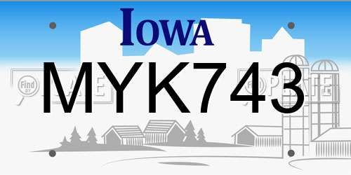 MYK743 Iowa License Plate