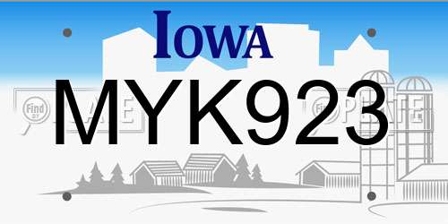 MYK923 Iowa License Plate