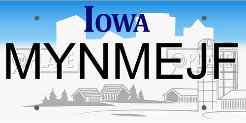 MYNMEJF Iowa License Plate