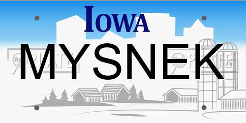 MYSNEK Iowa License Plate