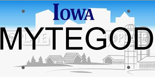 MYTEGOD Iowa License Plate