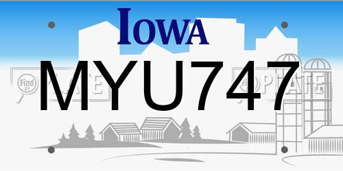 MYU747 Iowa License Plate