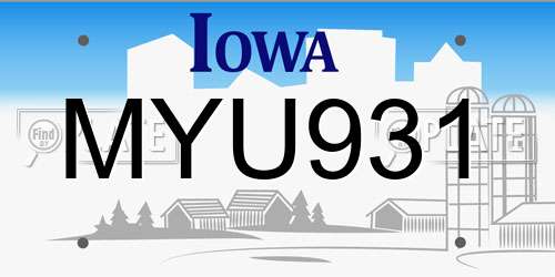 MYU931 Iowa License Plate