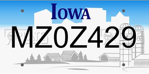 MZ0Z429 Iowa License Plate