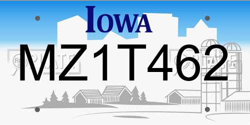 MZ1T462 Iowa License Plate