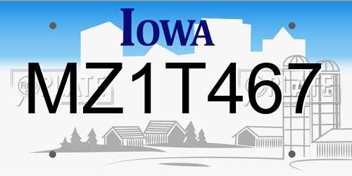 MZ1T467 Iowa License Plate