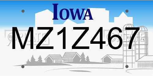 MZ1Z467 Iowa License Plate