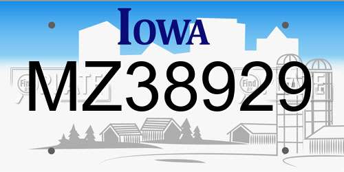 MZ38929 Iowa License Plate