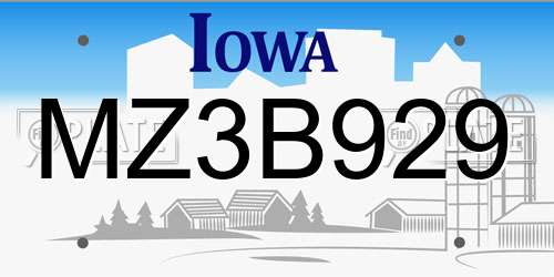 MZ3B929 Iowa License Plate