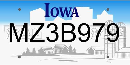 MZ3B979 Iowa License Plate