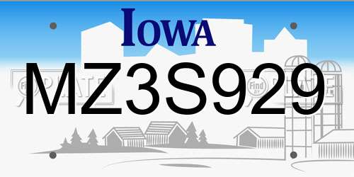 MZ3S929 Iowa License Plate
