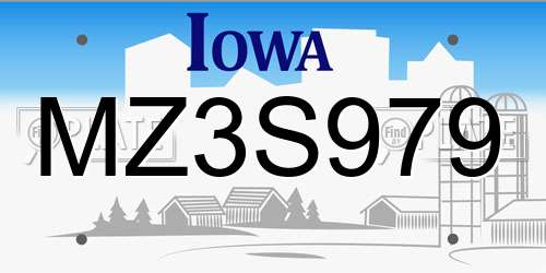 MZ3S979 Iowa License Plate