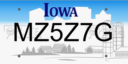 MZ5Z7G Iowa License Plate