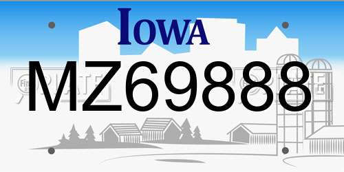 MZ69888 Iowa License Plate