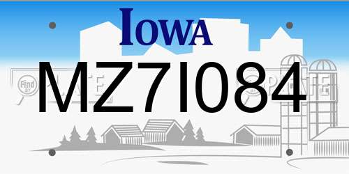 MZ7I084 Iowa License Plate