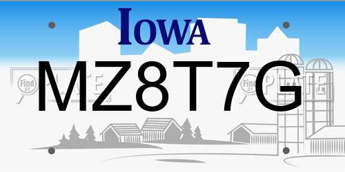 MZ8T7G Iowa License Plate