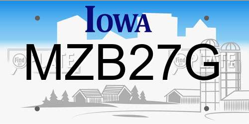 MZB27G Iowa License Plate