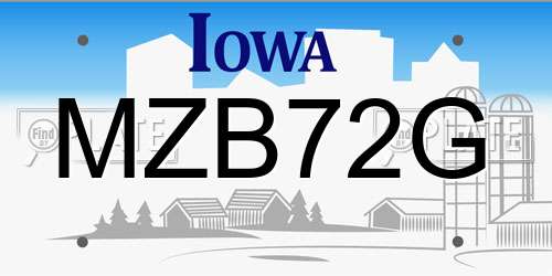 MZB72G Iowa License Plate