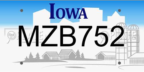 MZB752 Iowa License Plate