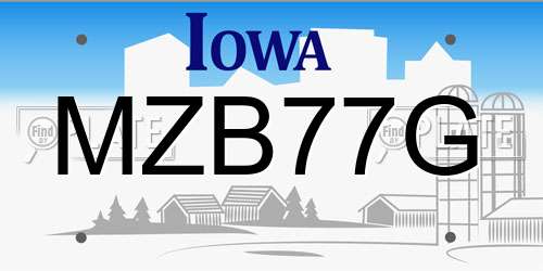 MZB77G Iowa License Plate