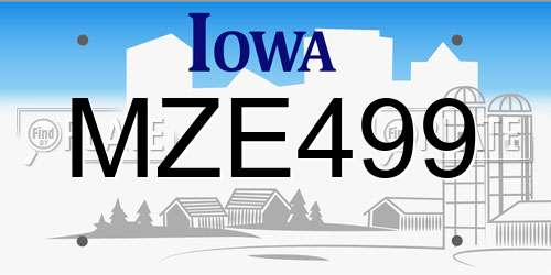 MZE499 Iowa License Plate
