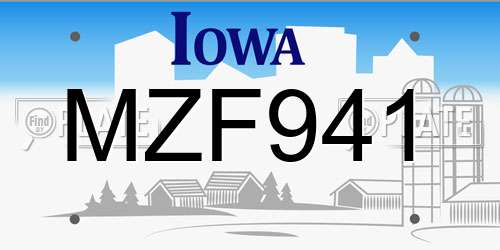 MZF941 Iowa License Plate