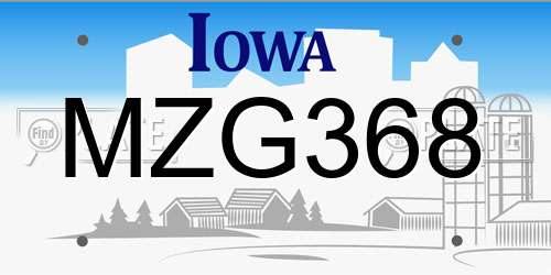 MZG368 Iowa License Plate