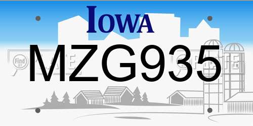 MZG935 Iowa License Plate