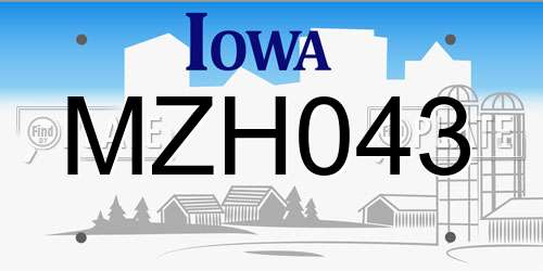MZH043 Iowa License Plate