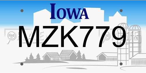 MZK779 Iowa License Plate