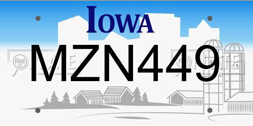 MZN449 Iowa License Plate