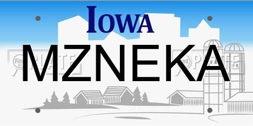 MZNEKA Iowa License Plate